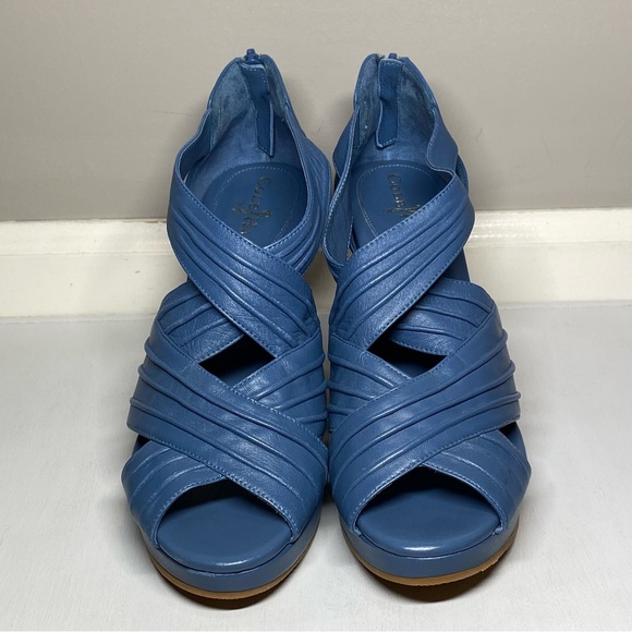 Cole Haan Wedge Sandals Women’s Size 8 B Dusty Blue Open Toe Shoes Zip Up Back - Picture 5 of 16